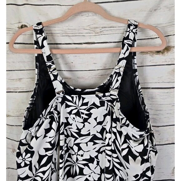 Lands End Black White Floral Tank Swimsuit 24W One Piece Womens Layered Flounce - Picture 6 of 7